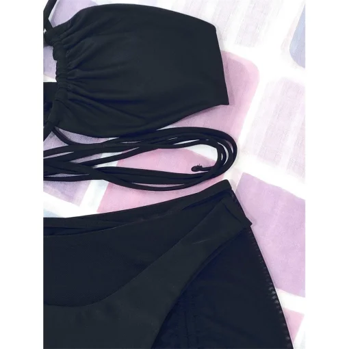 Costum de baie cu fusta 3 piese dama negru FITINT Zora