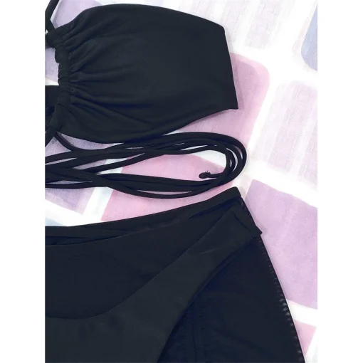 Costum de baie push up FITINT Zora 3 piese cu fusta Negru 2023 4