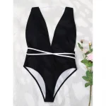 Costum de baie intreg push up FITINT Elle cu snur criss cross Negru 2024 14