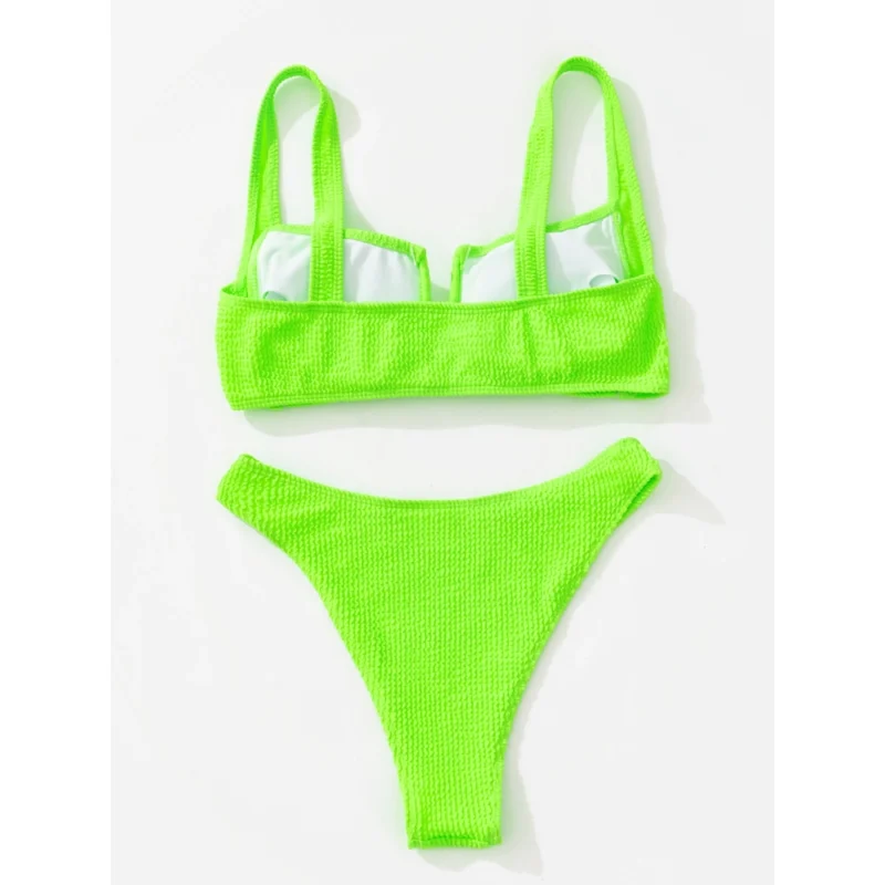 Costum de baie damă push-up talie înaltă 2 piese Verde – FITINT 302 2025 3