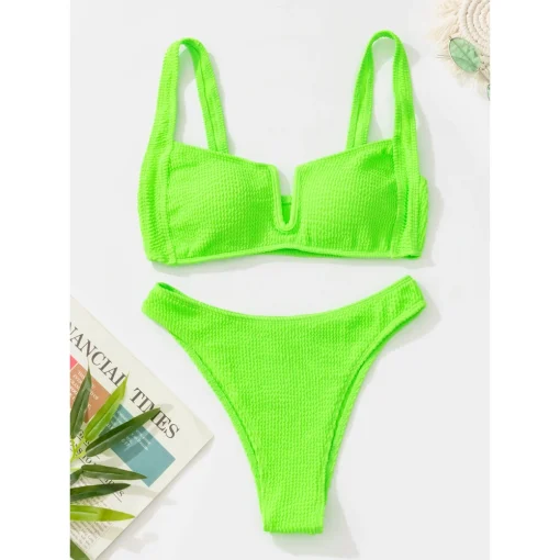 Costum de baie push up FITINT Tropical 2 piese slip brazilian Verde 2023 5