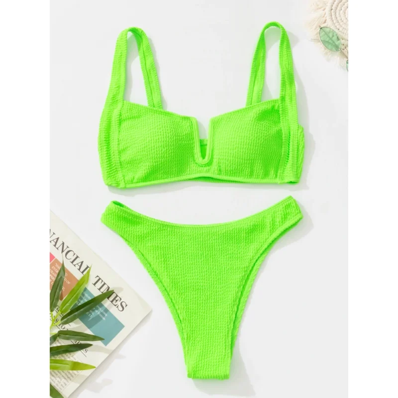 Costum de baie damă push-up talie înaltă 2 piese Verde – FITINT 302 2025 5