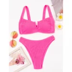 Costum de baie damă push-up talie înaltă 2 piese Roz – FITINT 303 2025 19