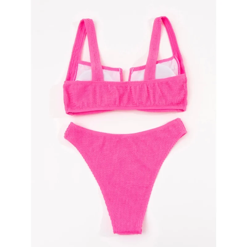 Costum de baie damă push-up talie înaltă 2 piese Roz – FITINT 303 2025 7