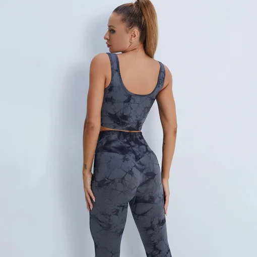 Colanti cu striatii FITINT Rebound Tie Dye cu talie inalta Gri 2023 10