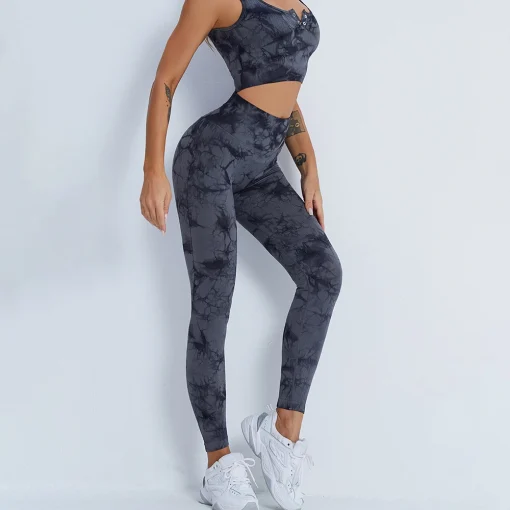 Colanti cu striatii FITINT Rebound Tie Dye cu talie inalta Gri 2023 1