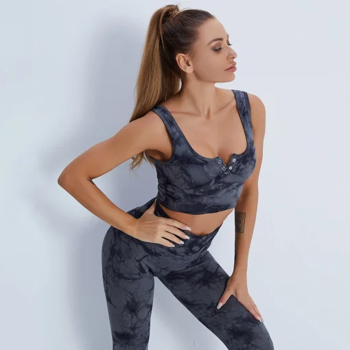 Colanti cu striatii FITINT Rebound Tie Dye cu talie inalta Gri 2023 8