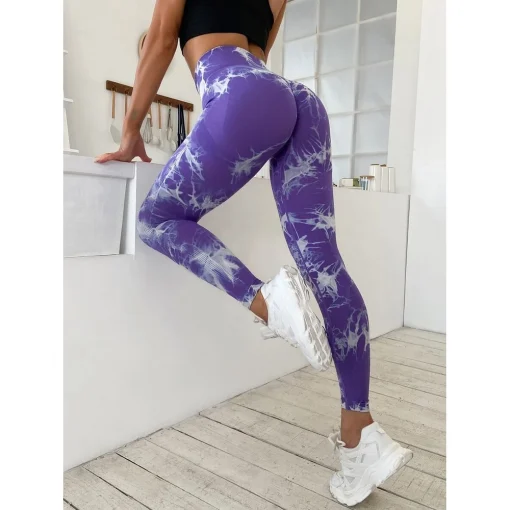 Colanti cu push up FITINT Dusk Tie Dye talie inalta Mov 2023 2