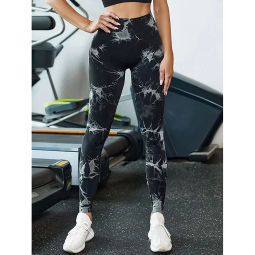 Colanti cu push up FITINT Dusk Tie Dye talie inalta Negru 2023 6
