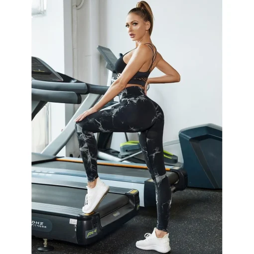 Colanti cu push up FITINT Dusk Tie Dye talie inalta Negru 2023 7