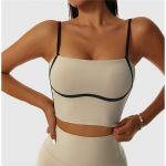 Bustieră sport damă push-up material elastic Bej – FITINT 377 2025 5