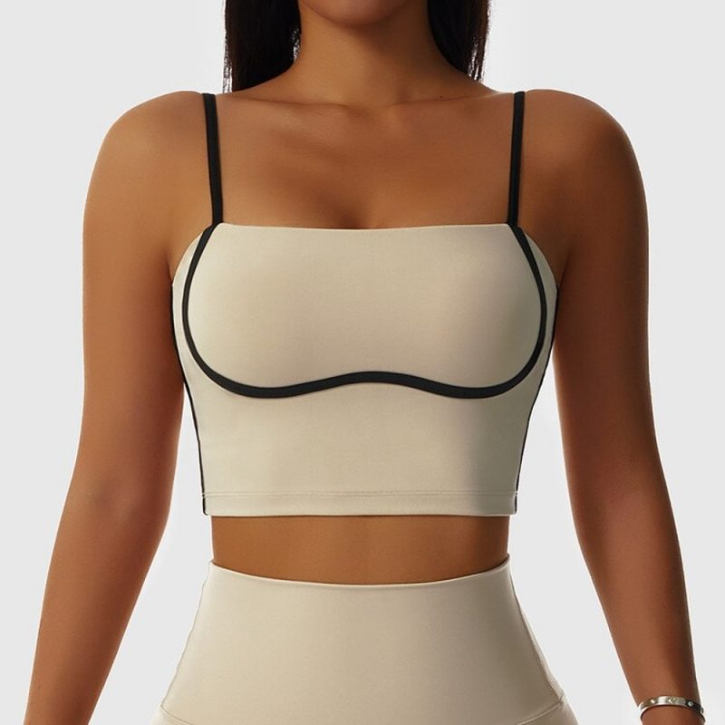 Bustieră sport damă push-up material elastic Bej – FITINT 377 2025 3