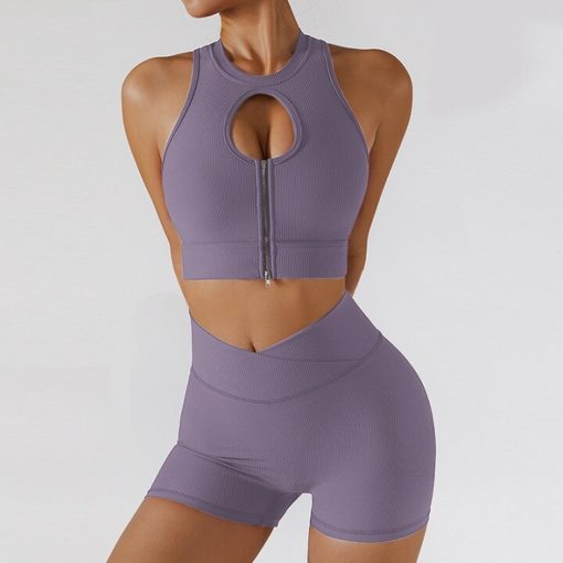 Bustiera sport cu fermoar FITINT Alana push up Mov 2023 3