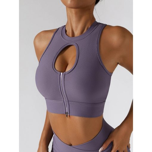 Bustiera sport cu fermoar FITINT Alana push up Mov 2023 5
