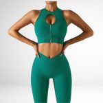 Bustiera sport cu fermoar FITINT Alana push up Verde 2024 7