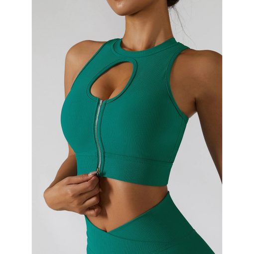 Bustiera sport cu fermoar FITINT Alana push up Verde 2023 4