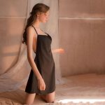 Rochie de noapte satinata FITINT Leon cu dantela Negru 2025 6