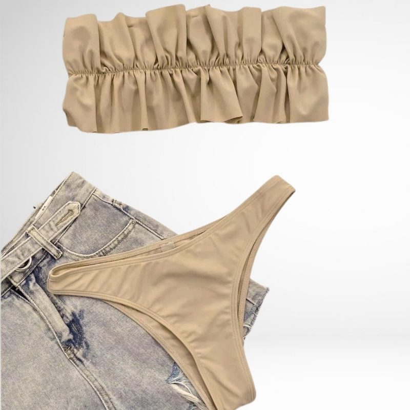 Costum de baie damă cu burete 2 piese Bej – FITINT 385 2025 4
