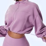 Hanorac sport cu fermoar FITINT Muse Crop Top Mov 2025 7