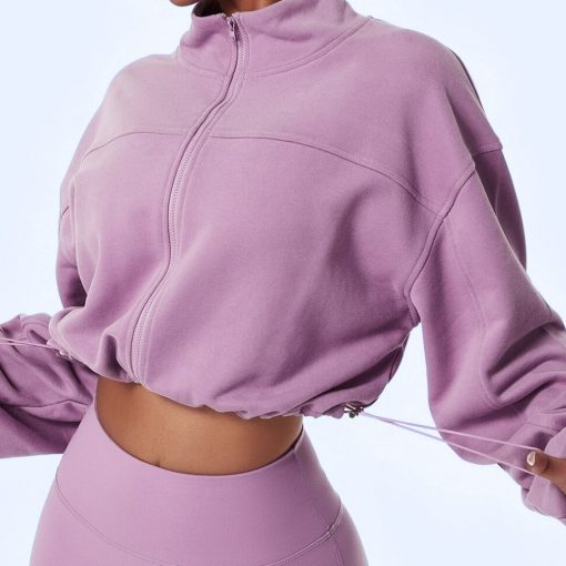 Hanorac sport cu fermoar FITINT Muse Crop Top Mov 2023 1