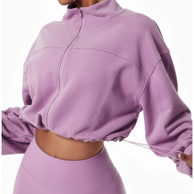 Hanorac sport cu fermoar FITINT Muse Crop Top Mov 2025 6