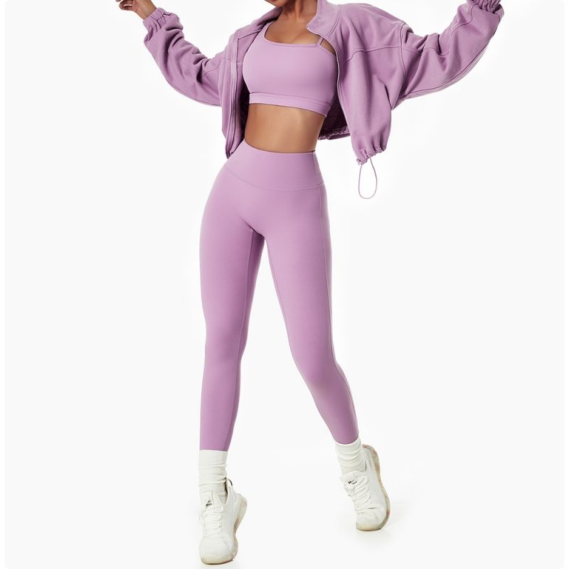 Hanorac sport cu fermoar FITINT Muse Crop Top Mov 2025 3