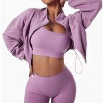 Hanorac sport cu fermoar FITINT Muse Crop Top Mov 2025 15