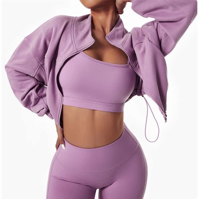 Hanorac sport cu fermoar FITINT Muse Crop Top Mov 2025 5