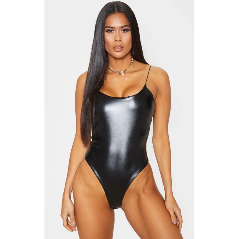 Body sexy din piele ecologica FITINT cu decolteu rotund Negru 390 2025 5