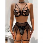 Lenjerie sexy 4 piese FITINT Bond cu portjartier Negru 2025 11