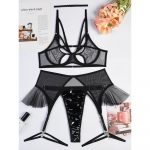 Lenjerie sexy 4 piese FITINT Bond cu portjartier Negru 2025 23