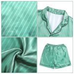 Pijama dama scurta satin FITINT Luna 2 piese cu nasturi Verde 2023 17