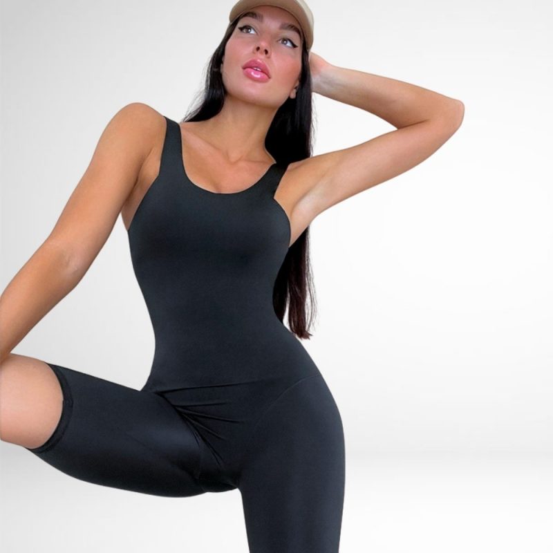Salopetă fitness damă push-up Negru – FITINT 155 2025 2
