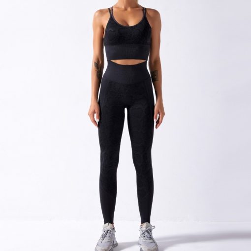 Set Fitness Dama FITINT Carbon 2 piese fara cusaturi Negru 2023 4
