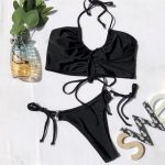 Costum de baie 2 piese versatil FITINT Kesha cu slip ajustabil Negru 2024 18