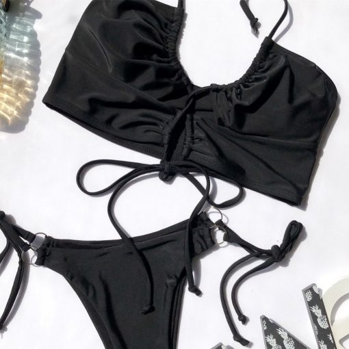 Costum de baie 2 piese versatil FITINT Kesha cu slip ajustabil Negru 2023 7