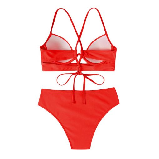 Costum de baie cu push up FITINT Aiyana 2 piese cu slip inalt Rosu 2023 4