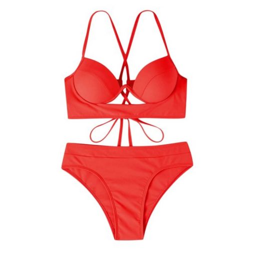 Costum de baie cu push up FITINT Aiyana 2 piese cu slip inalt Rosu 2023 5