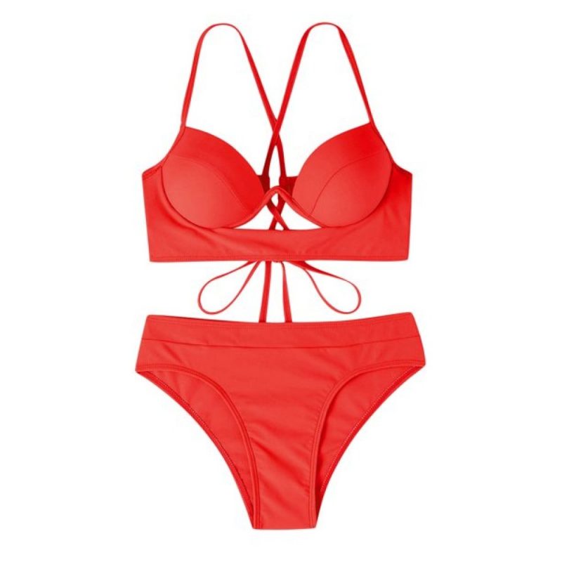 Costum de baie damă push-up talie înaltă 2 piese Rosu – FITINT 409 2025 5
