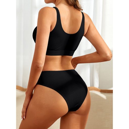 Costum de baie cu sutien tip bustiera FITINT Eliana cu slip talie inalta Negru 2024 2