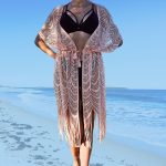 Rochie de plaja tip kimono FITINT cu franjuri Roz 185 2023 12