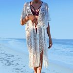 Rochie de plaja tip kimono FITINT cu franjuri Alb 185 2023 6