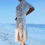 Rochie de plaja tip kimono FITINT cu franjuri Alb 185 2023 8