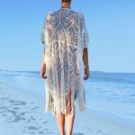 Rochie de plaja tip kimono FITINT cu franjuri Alb 185 2023 14