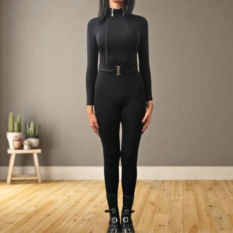 Salopeta modelatoare FITINT Leah cu fermoar dublu si curea Negru 2025 9