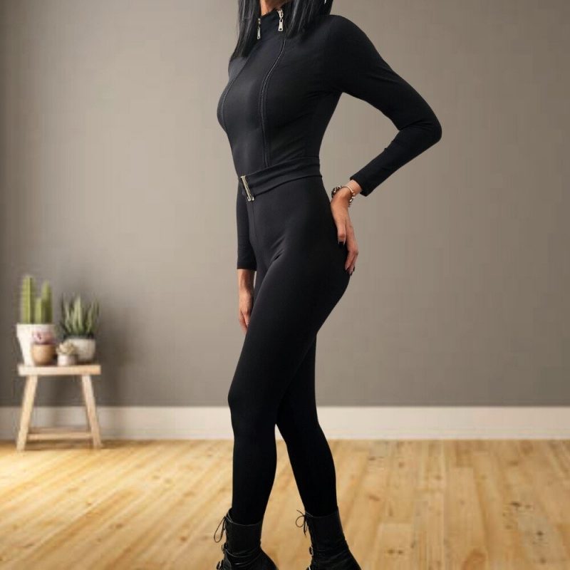 Salopeta modelatoare FITINT Leah cu fermoar dublu si curea Negru 2025 8