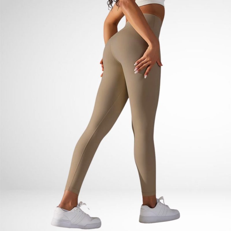 Colanți sport damă fără cusături talie înaltă Bej – FITINT 401 2025 3
