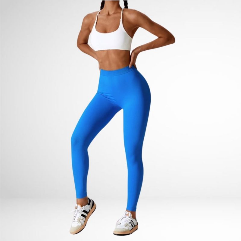 Colanți sport damă push-up talie în V Albastru – FITINT 318 2025 4