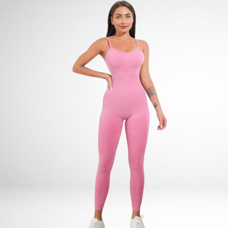 Salopetă fitness damă fără cusături push-up Roz – FITINT 400 2025 2