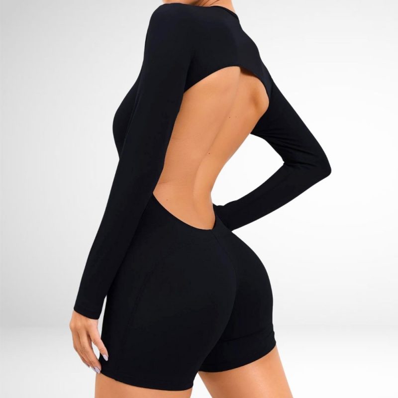 Salopetă fitness damă push-up Negru – FITINT 125 2025 1